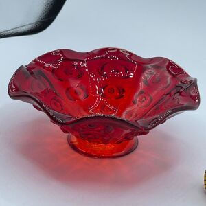 Vintage L.E.Smith Glass Co.pedestal compote “ moon and stars” “Amberina” color